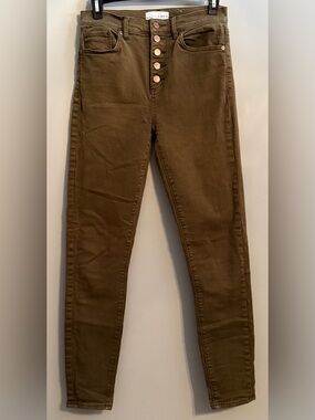 LOFT Olive Green High-Rise Skinny Jeans with Button Fly Size 0/25